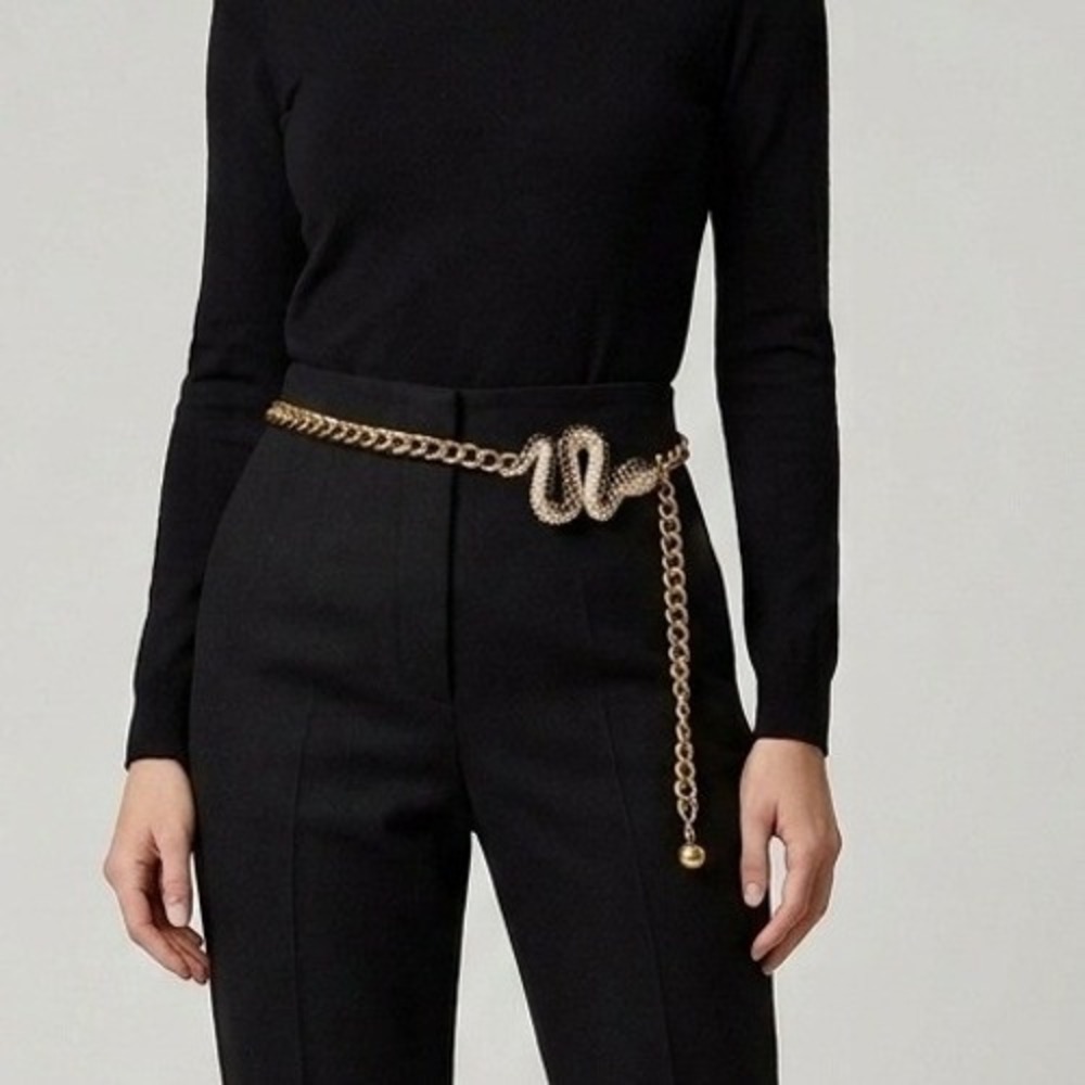 KENNETH JAY LANE Chain Belt NEW Rhinestone Snake Buckle M/L Statement Accessory